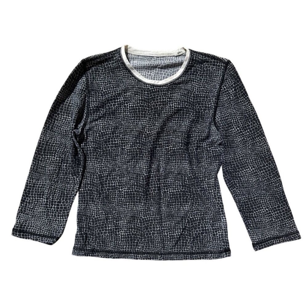 Black & White Long-Sleeve Nylon Top With Geometric Pattern S